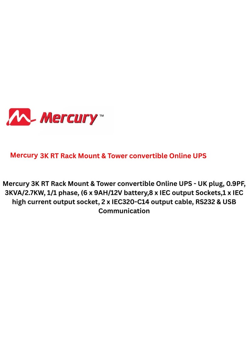 Mercury Online UPS, 3 RT, Rack Mount and Tower Convertible - Image 4